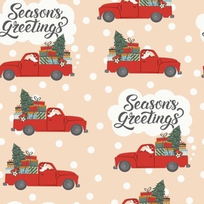 (M Scale) Season's Greetings | Santa Christmas Truck on Beige