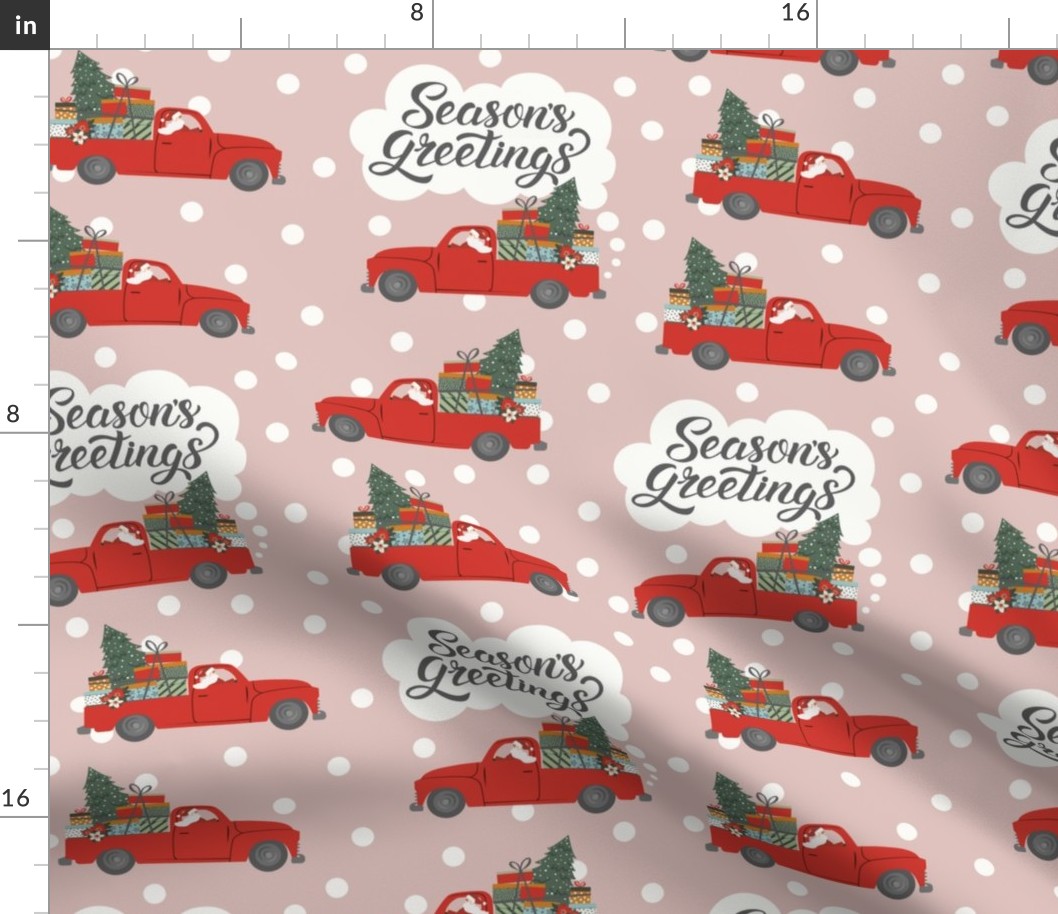 (M Scale) Season's Greetings | Santa Christmas Truck on Dusty Pink