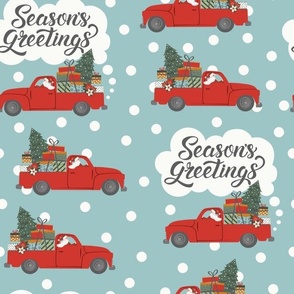 (M Scale) Season's Greetings | Santa Christmas Truck on Light Blue