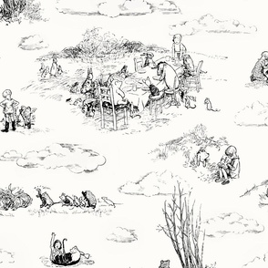 Winnie the Pooh Toile, Vintage Hundred Acre Woods black on eggshell, classic nursery wallpaper, vintage nursery home decor, baby home decor, Christopher Robin, piglet, pooh wallpaper, gender neutral baby 