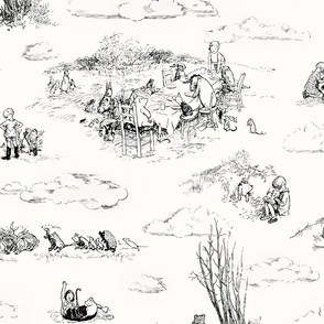 Winnie-the-Pooh Toile, Vintage Hundred Acre Wood black on eggshell, classic nursery wallpaper, vintage nursery home decor, baby home decor, Christopher Robin, piglet, gender neutral baby 