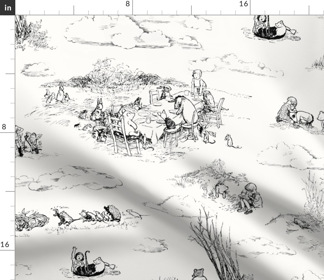 Winnie-the-Pooh Toile, Vintage Hundred Acre Wood black on eggshell, classic nursery wallpaper, vintage nursery home decor, baby home decor, Christopher Robin, piglet, gender neutral baby 