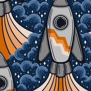3-2-1 Blast Off to Space - 24" extra large - blue and orange