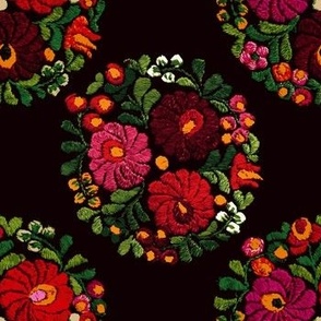Hungarian embroidery style floral on black