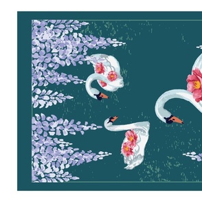 Swan Garden // Deep Aqua and Lavender