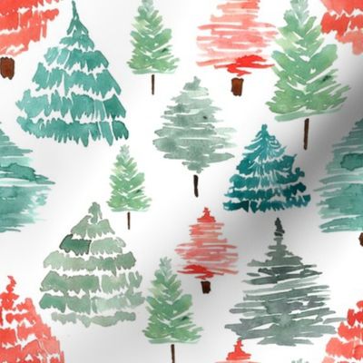 vintage fir trees on white