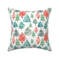 vintage fir trees on white