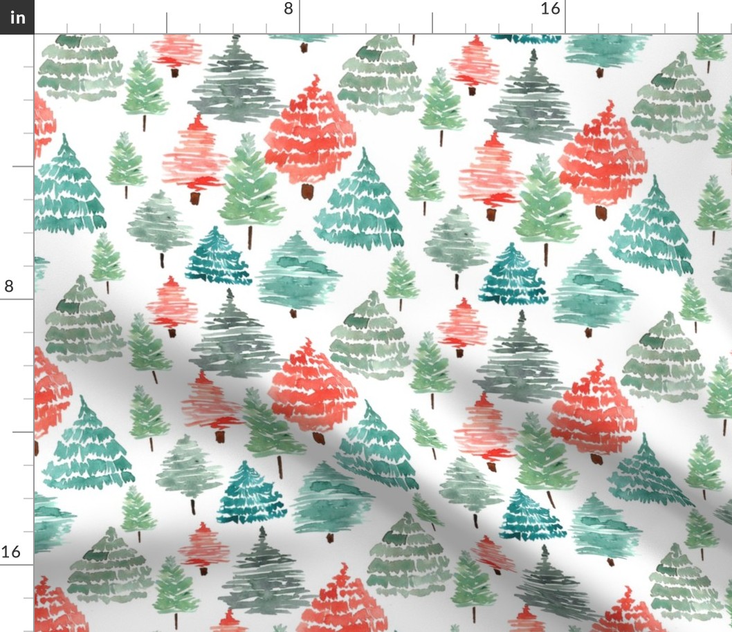 vintage fir trees on white