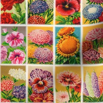 Great-granny's Garden: vintage seed packet art for Retro Floral Curtains