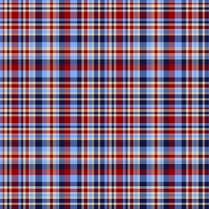 Trip to the Moon -Small Uneven Plaid- Ivory_ Midnight Blue_ Light Blue and Deep Red- e2d5b2_ 121540_ c50000_ 7bacf8