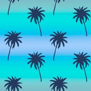 Navy Palm Tree Silhouettes on Ocean Ombré by Brittanylane