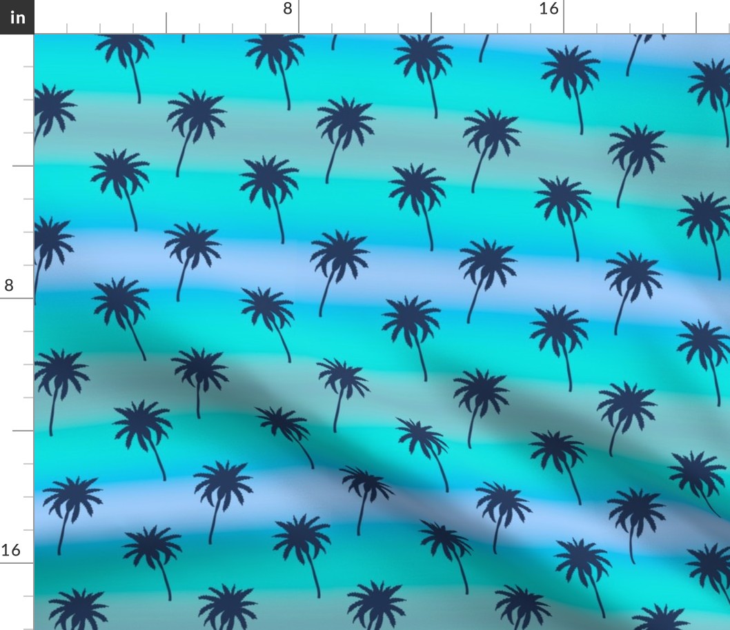 Navy Palm Tree Silhouettes on Ocean Ombré by Brittanylane