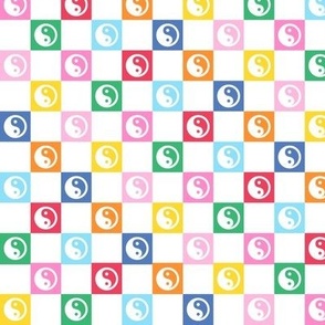 yin yang checks med white on rainbow - retro groovy collection