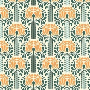 1060 - vintage flowers, green / orange