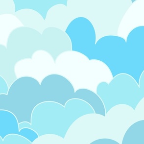 Clouds repeat pattern in blue and aqua for kids