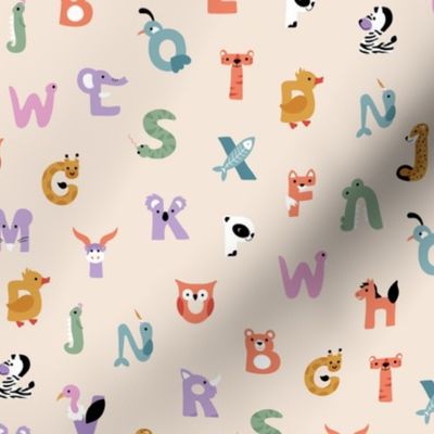 Kindergarten Teacher - Colorful animal alphabet kids abc back to school animals design pink lilac orange girls palette on ivory 