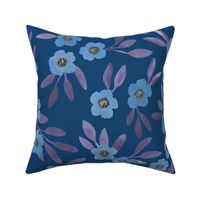 Boho floral - blue with purple leaves - large