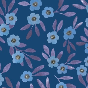 Boho floral - blue with purple leaves - large