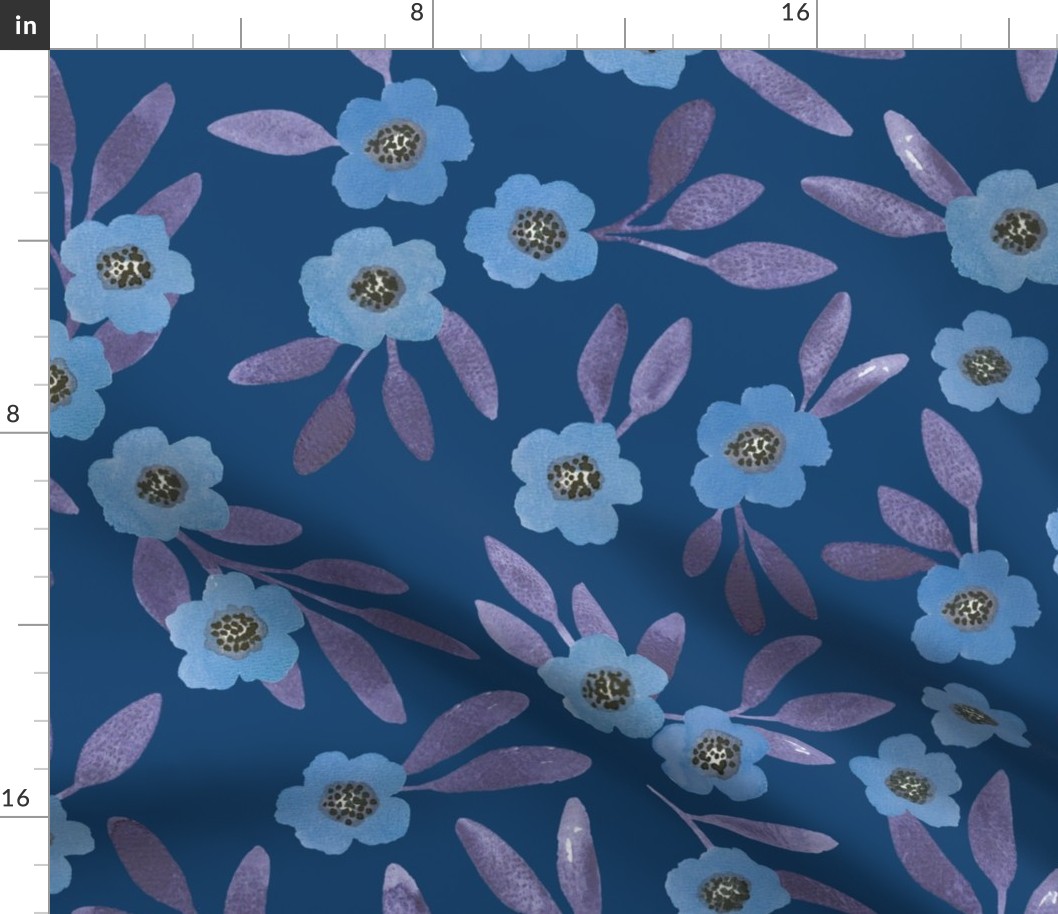 Boho floral - blue with purple leaves - large