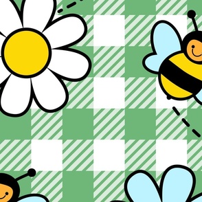 Cute Bee and Daisy Pattern light green