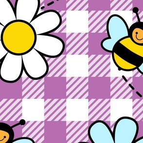 Cute Bee and Daisy Pattern Magenta