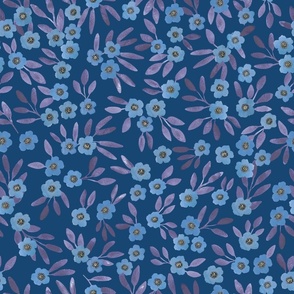 Boho floral - blue with purple leaves - medium 