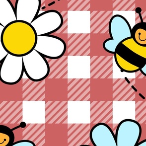 Cute Bee and Daisy Pattern Red