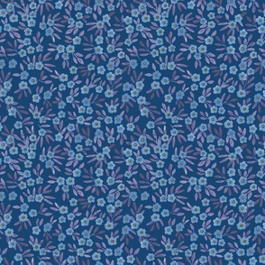 Boho floral - blue with purple leaves -  small