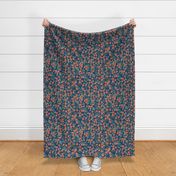 Boho floral - vermilion on blue - medium