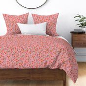 Boho floral - vermilion on pink -  medium 