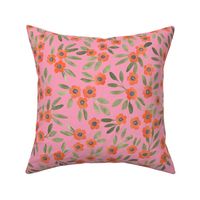 Boho floral - vermilion on pink -  medium 