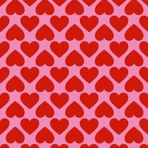 Hearts - red on pink - medium