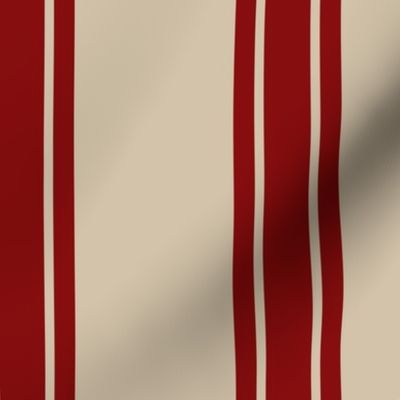 21"  Vertical Dark Red  Christmas Stripes on Sand Beige