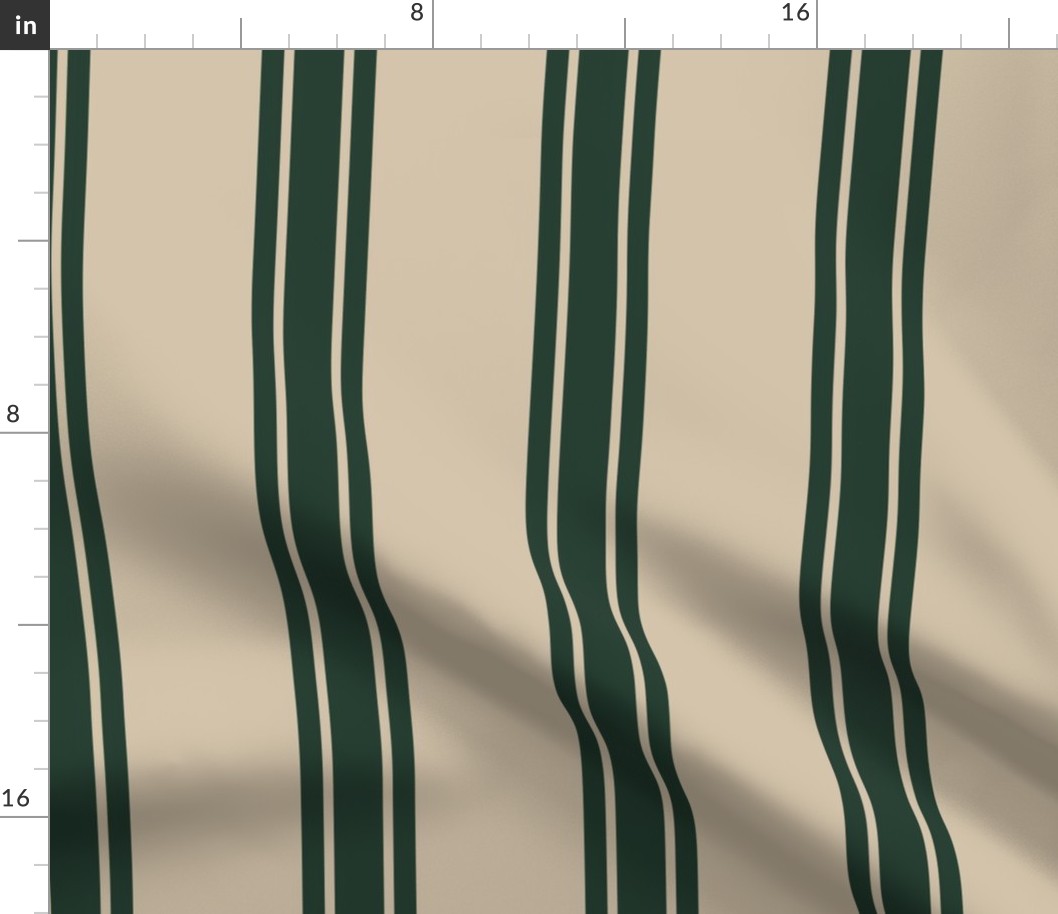 21" Vertical Dark Green Christmas Stripes on Sand Beige