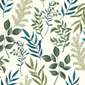 Botanical leaves with fern - cream background