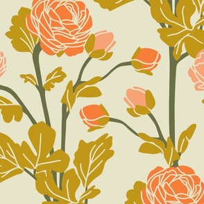 Orange Floral Fabric, Wallpaper and Home Decor | Spoonflower