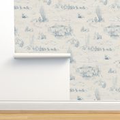 Winnie-the-Pooh Toile, vintage blue on cream, classic storybook nursery 