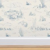 Winnie-the-Pooh Toile, vintage blue on cream, classic storybook nursery 