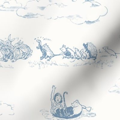 Winnie-the-Pooh Toile, vintage blue on cream, classic storybook nursery 