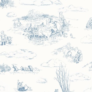 Winnie-the-Pooh Toile, vintage blue on cream, classic storybook nursery 