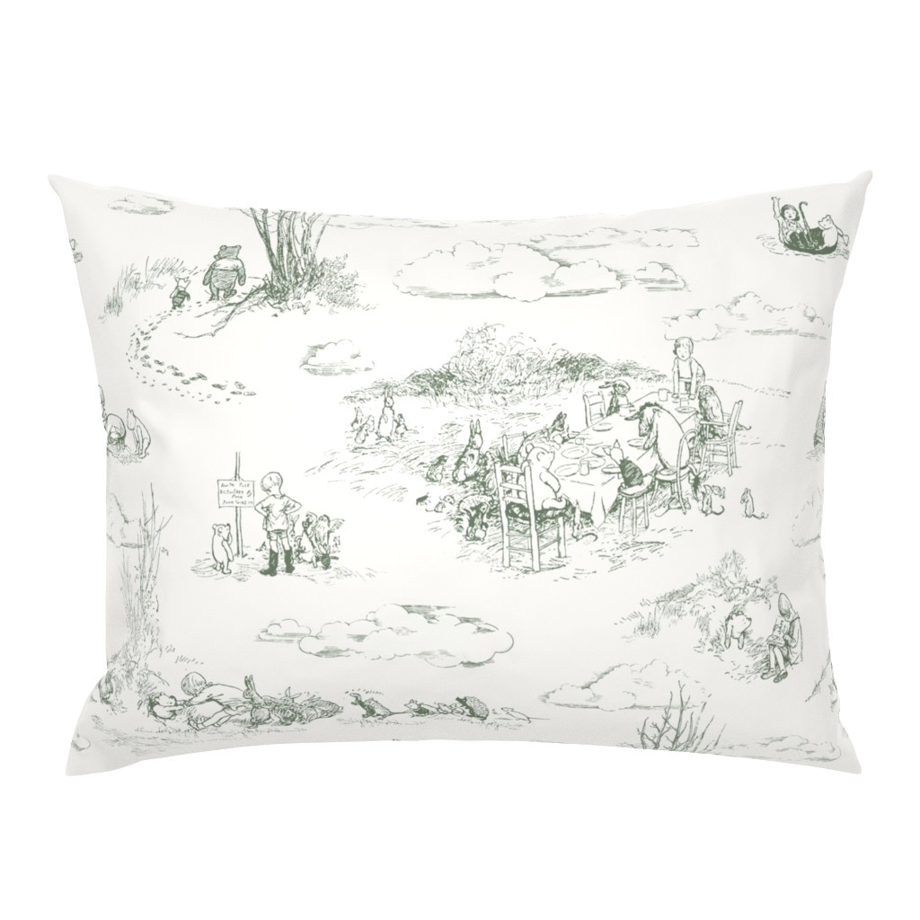 Winnie-the-Pooh Toile, Vintage Hundred Acre Wood in gray green dark on eggshell