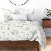 Winnie-the-Pooh Toile, Vintage Hundred Acre Wood in gray green dark on eggshell