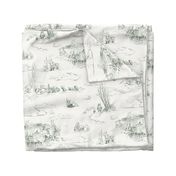 Winnie-the-Pooh Toile, Vintage Hundred Acre Wood in gray green dark on eggshell