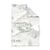 Winnie-the-Pooh Toile, Vintage Hundred Acre Wood in gray green dark on eggshell