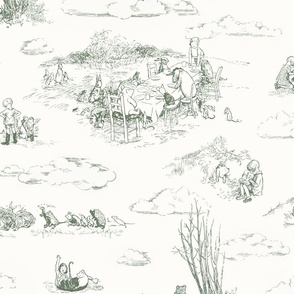 Winnie-the-Pooh Toile, Vintage Hundred Acre Wood gray green dark on eggshell, dusty green, classic nursery wallpaper, vintage nursery home decor, baby home decor, Christopher Robin, piglet, gender neutral baby