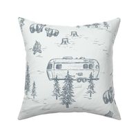 Airstream Camping in the Mountains for Home Decor & Wallpaper in Blue
