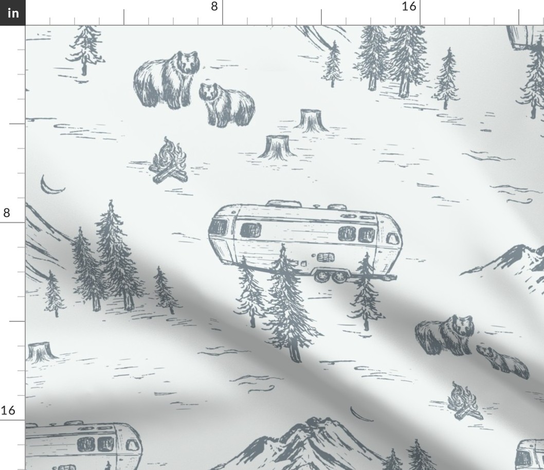 Airstream Camping in the Mountains for Home Decor & Wallpaper in Blue