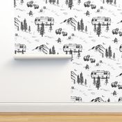 Airstream Camping in the Mountains for Home Decor & Wallpaper in Black and White