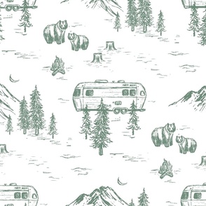 Airstream Camping in the Mountains for Home Decor & Wallpaper in Green