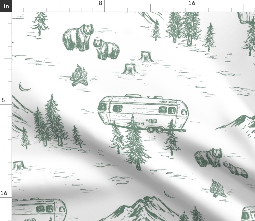 Airstream Camping in the Mountains for Home Decor & Wallpaper in Green